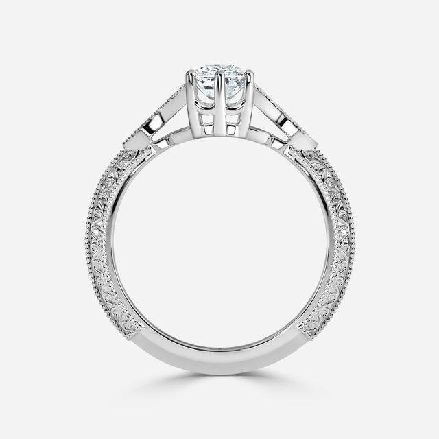 Feis Platinum Grain Set Flower Engagement Ring