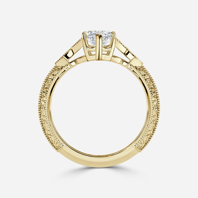Feis Yellow Gold Grain Set Flower Engagement Ring
