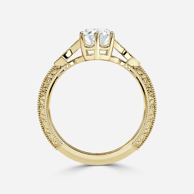 Feis Yellow Gold Grain Set Vintage Engagement Ring