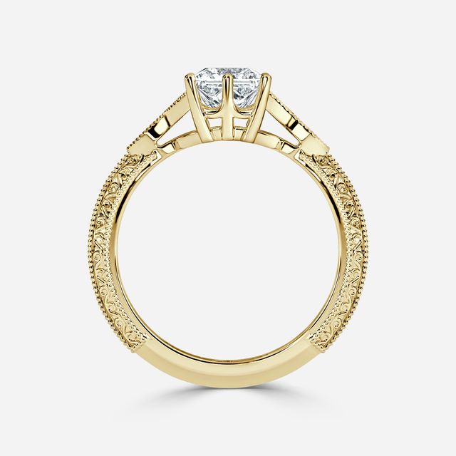 Feis Yellow Gold Grain Set Flower Engagement Ring