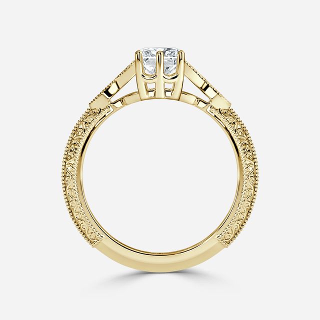 Feis Yellow Gold Grain Set Flower Engagement Ring