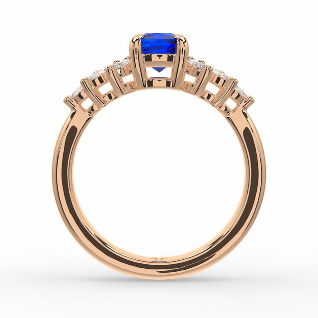 1.00ct Lab Grown Elongated Cushion Blue Sapphire Anastasia Rose Gold Cluster Engagement Ring