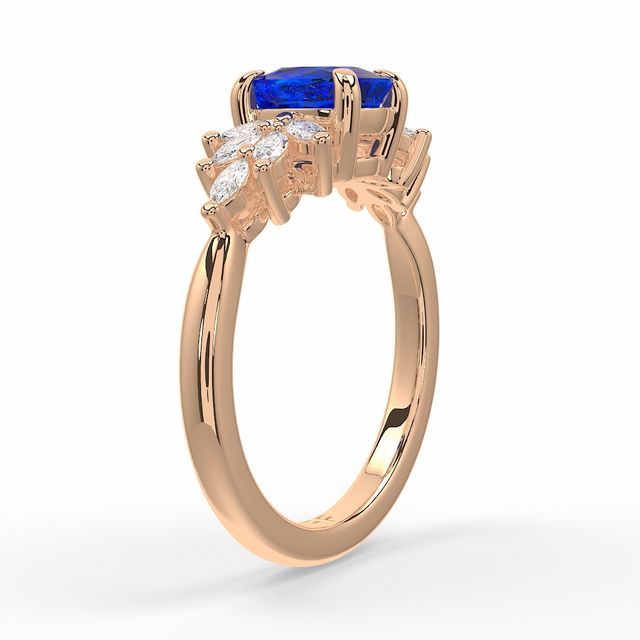 1.00ct Lab Grown Elongated Cushion Blue Sapphire Anastasia Rose Gold Cluster Engagement Ring