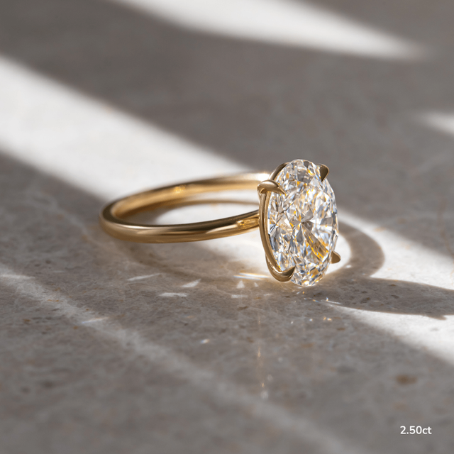 Delaila Yellow Gold Solitaire Engagement Ring Oval Lab Diamond - 2.50ct