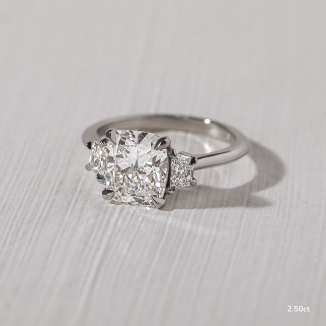 2.50ct Treya Platinum Trilogy Engagement Ring Elongated Cushion Lab Diamond