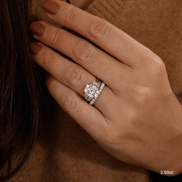 2.50ct Treya Platinum Trilogy Engagement Ring Elongated Cushion Lab Diamond
