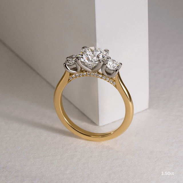 1.50ct Daisy Yellow Gold Two Tone Trilogy Engagement Ring Round Lab Diamond