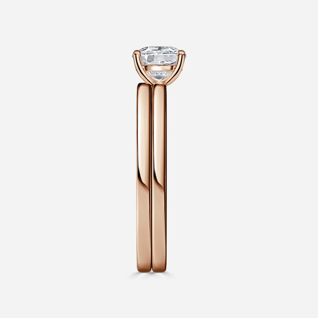 Chelsea Rose Gold Plain Band Bridal Set Engagement Ring