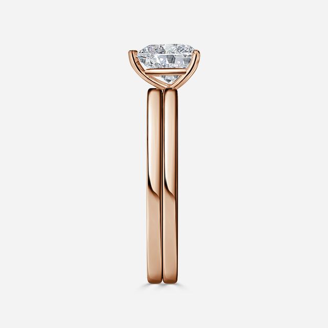 Chelsea Rose Gold Plain Band Bridal Set Engagement Ring