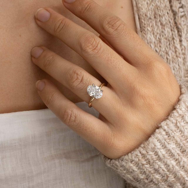 2.50ct Kate Yellow Gold Two Tone Hidden Halo Engagement Ring Oval Lab Diamond