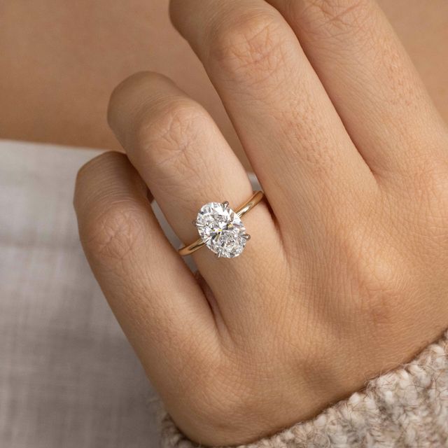 2.50ct Kate Yellow Gold Two Tone Hidden Halo Engagement Ring Oval Lab Diamond