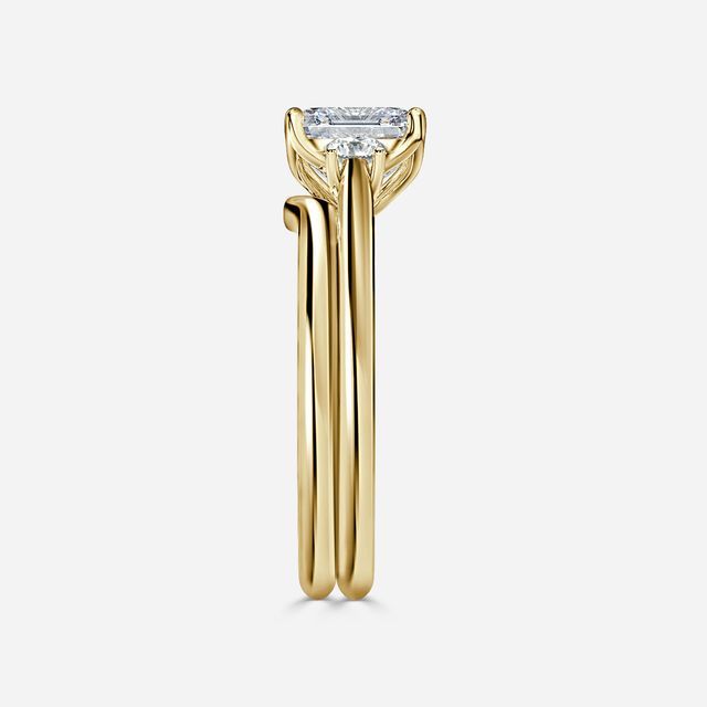 Rohini Yellow Gold Plain Band Bridal Set Engagement Ring