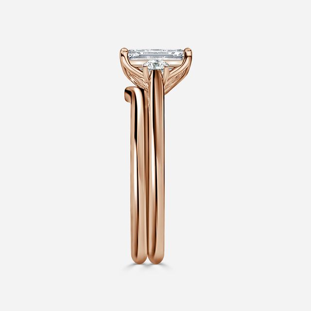 Rohini Rose Gold Plain Band Bridal Set Engagement Ring