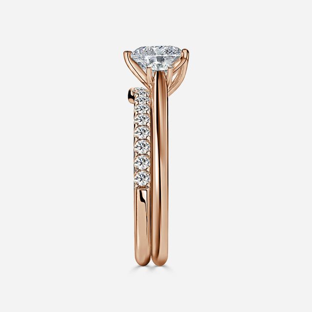 Rohini Rose Gold Pavé Band Bridal Set Engagement Ring