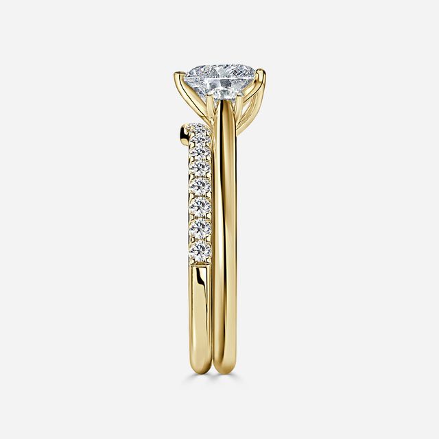 Rohini Yellow Gold Pavé Band Bridal Set Engagement Ring