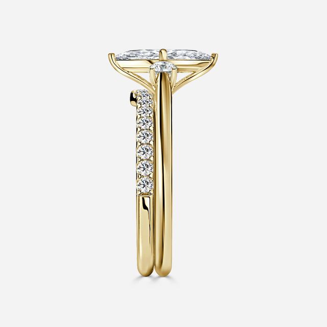 Rohini Yellow Gold Pavé Band Bridal Set Engagement Ring