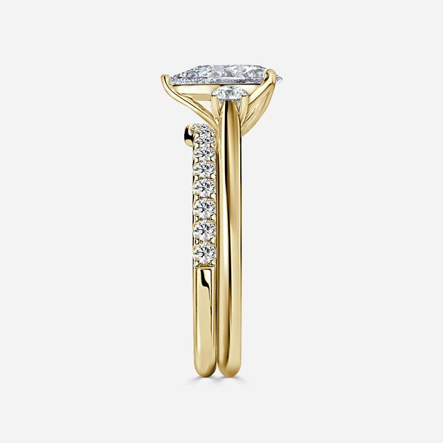 Rohini Yellow Gold Pavé Band Bridal Set Engagement Ring