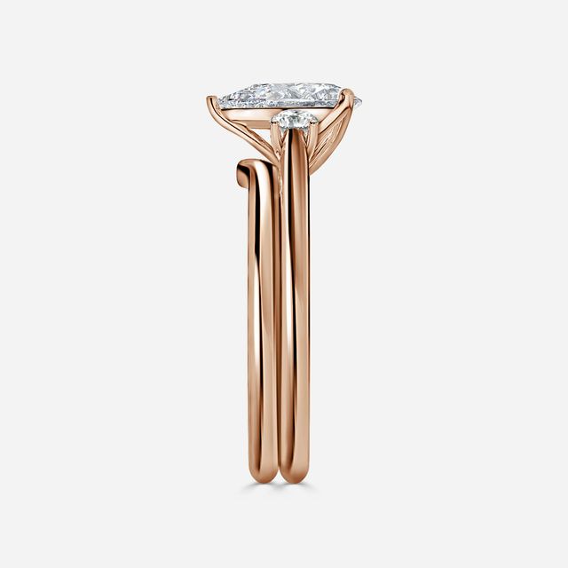 Rohini Rose Gold Plain Band Bridal Set Engagement Ring