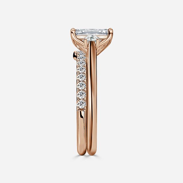 Rohini Rose Gold Pavé Band Bridal Set Engagement Ring