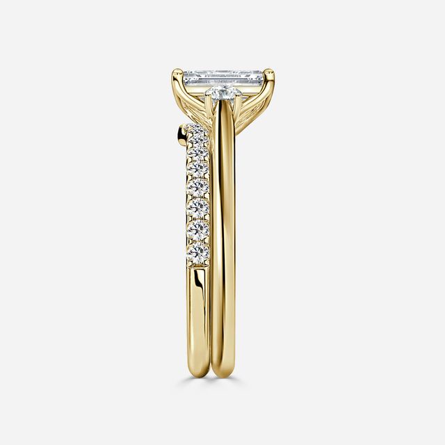 Rohini Yellow Gold Pavé Band Bridal Set Engagement Ring