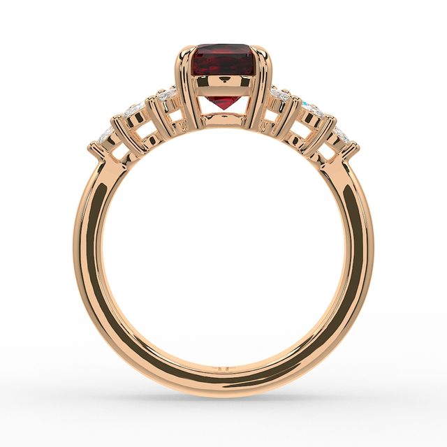 1.00ct Lab Grown Cushion Ruby Anastasia Rose Gold Cluster Engagement Ring