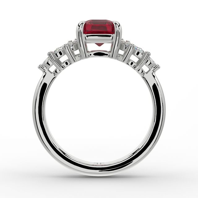 1.00ct Lab Grown Asscher Ruby Anastasia White Gold Cluster Engagement Ring