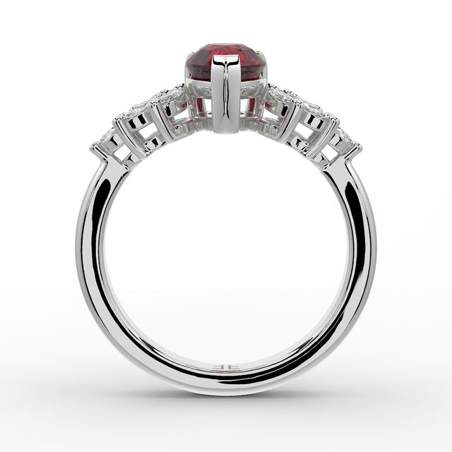 1.00ct Lab Grown Pear Ruby Anastasia Platinum Cluster Engagement Ring