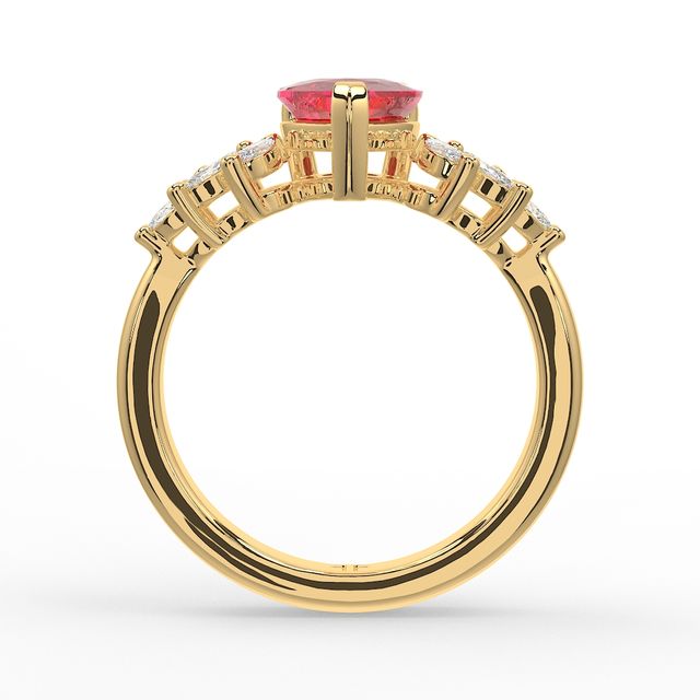 1.00ct Lab Grown Heart Ruby Anastasia Yellow Gold Cluster Engagement Ring