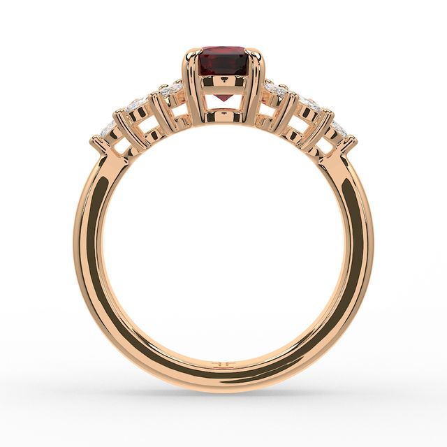 1.00ct Lab Grown Elongated Cushion Ruby Anastasia Rose Gold Cluster Engagement Ring