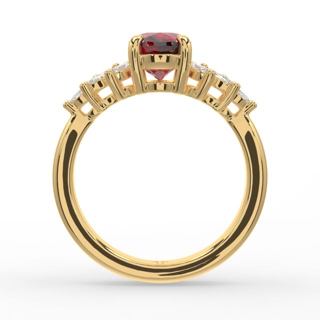 1.00ct Lab Grown Oval Ruby Anastasia Yellow Gold Cluster Engagement Ring