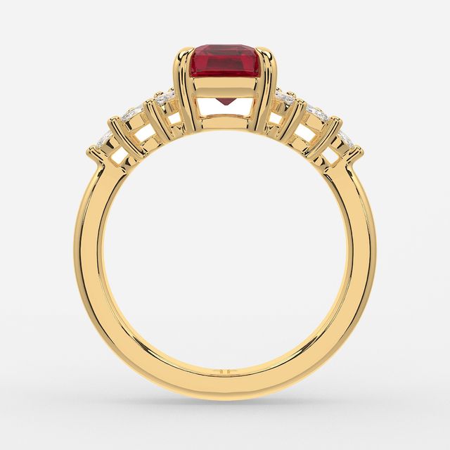 1.00ct Lab Grown Asscher Ruby Anastasia Yellow Gold Cluster Engagement Ring