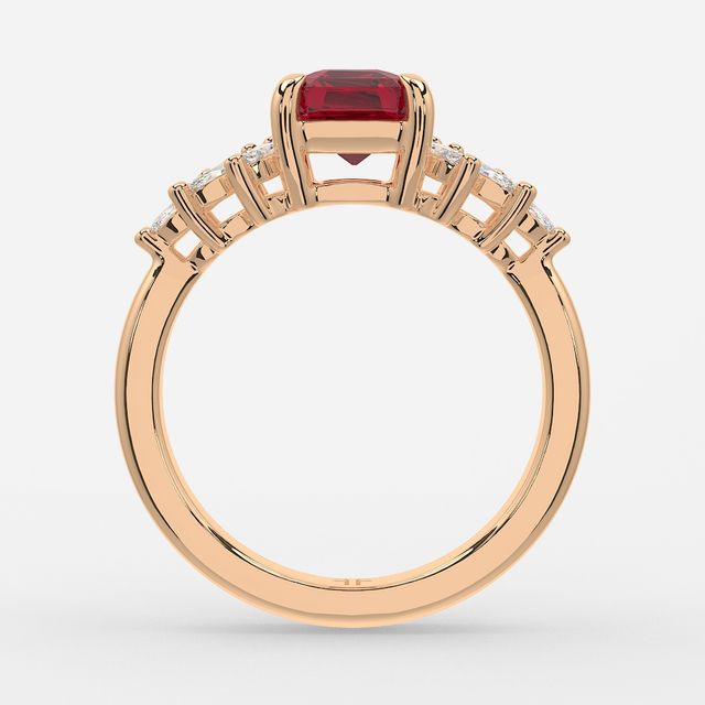 1.00ct Lab Grown Asscher Ruby Anastasia Rose Gold Cluster Engagement Ring