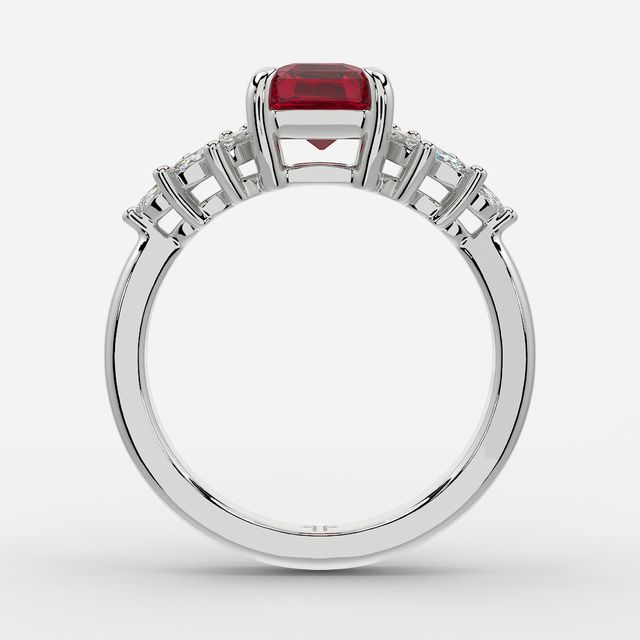 1.00ct Lab Grown Asscher Ruby Anastasia White Gold Cluster Engagement Ring