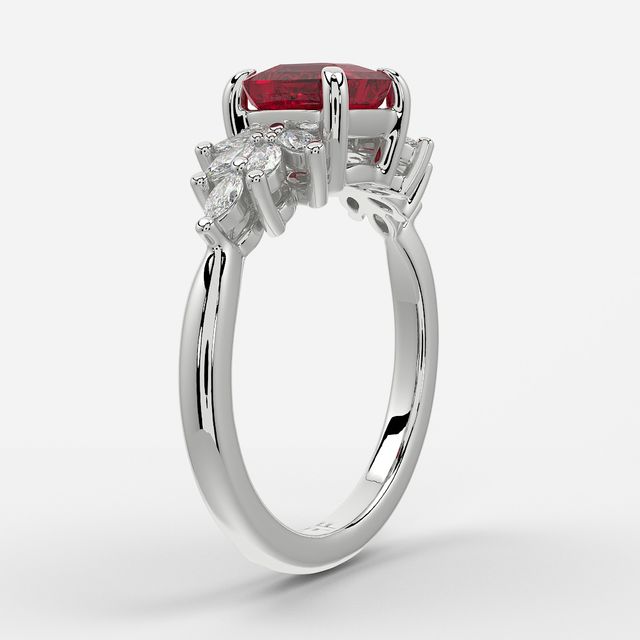 1.00ct Lab Grown Asscher Ruby Anastasia White Gold Cluster Engagement Ring