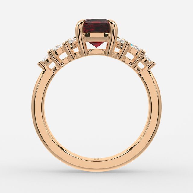 1.00ct Lab Grown Cushion Ruby Anastasia Rose Gold Cluster Engagement Ring