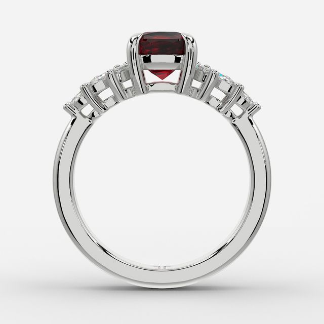 1.00ct Lab Grown Cushion Ruby Anastasia White Gold Cluster Engagement Ring