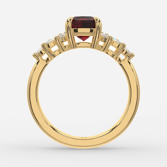 1.00ct Lab Grown Cushion Ruby Anastasia Yellow Gold Cluster Engagement Ring