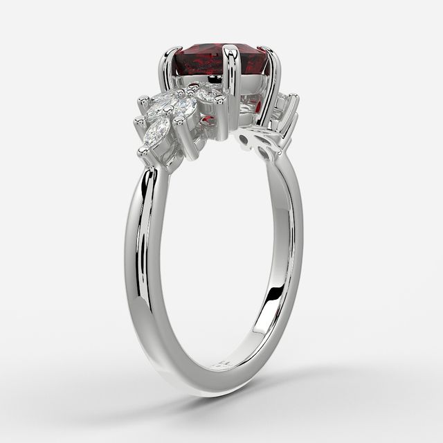 1.00ct Lab Grown Cushion Ruby Anastasia White Gold Cluster Engagement Ring