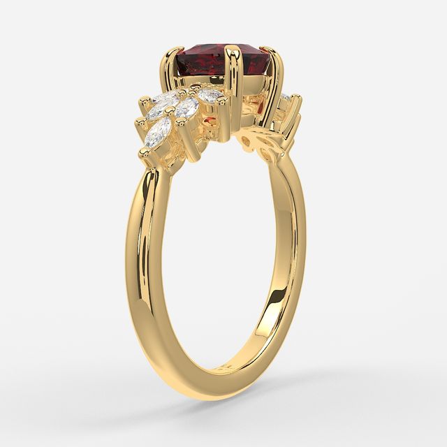 1.00ct Lab Grown Cushion Ruby Anastasia Yellow Gold Cluster Engagement Ring