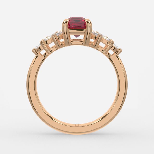 1.00ct Lab Grown Emelard Ruby Anastasia Rose Gold Cluster Engagement Ring