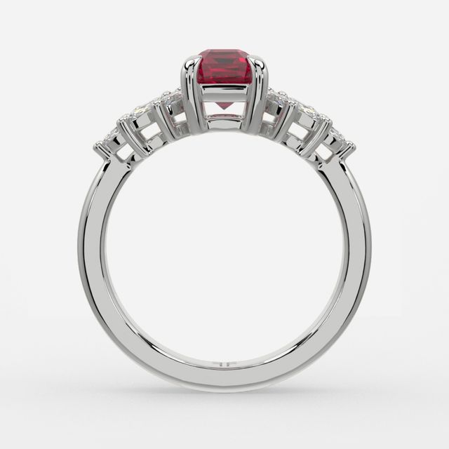 1.00ct Lab Grown Emerald Ruby Anastasia White Gold Cluster Engagement Ring