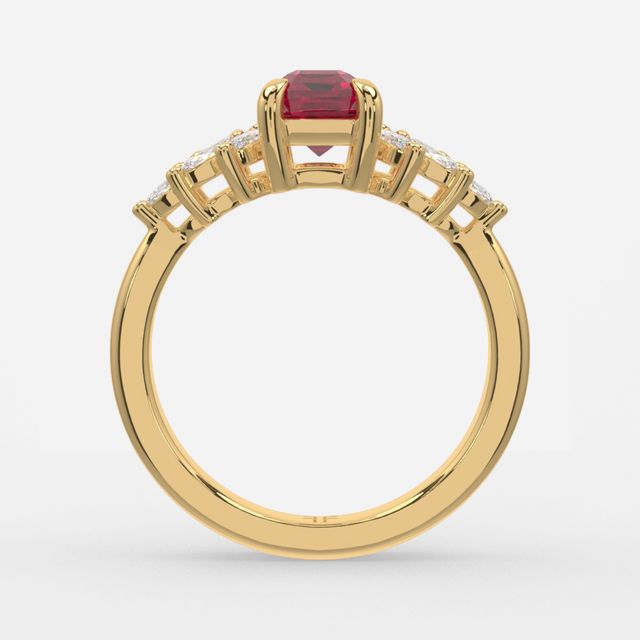 1.00ct Lab Grown Emerald Ruby Anastasia Yellow Gold Cluster Engagement Ring