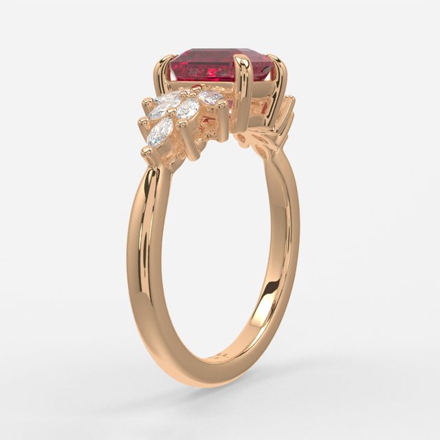 1.00ct Lab Grown Emelard Ruby Anastasia Rose Gold Cluster Engagement Ring