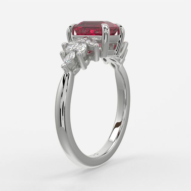 1.00ct Lab Grown Emerald Ruby Anastasia White Gold Cluster Engagement Ring