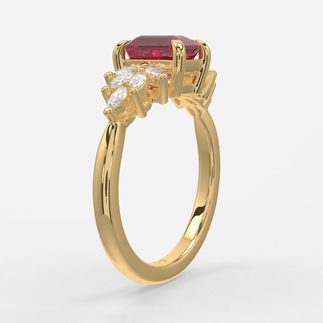 1.00ct Lab Grown Emerald Ruby Anastasia Yellow Gold Cluster Engagement Ring