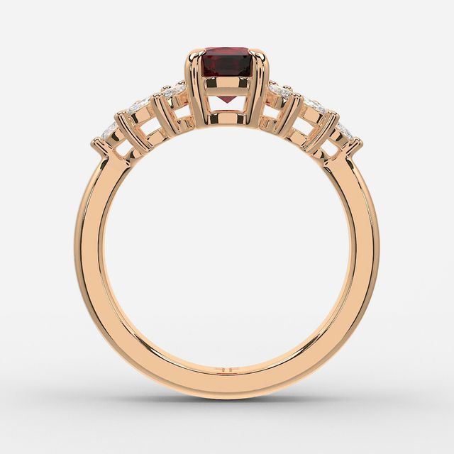 1.00ct Lab Grown Elongated Cushion Ruby Anastasia Rose Gold Cluster Engagement Ring