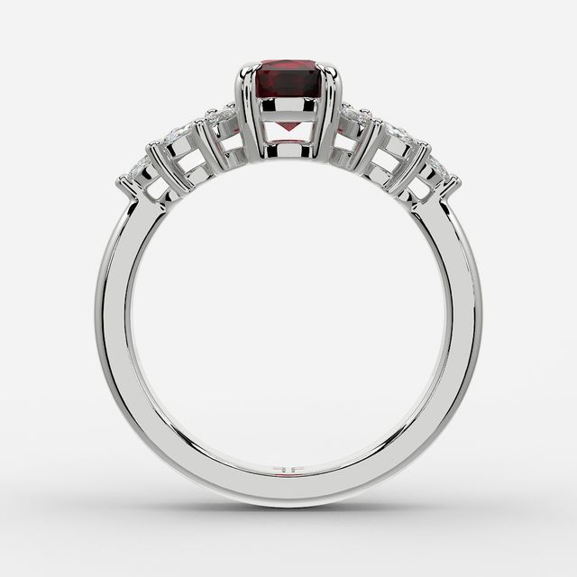 1.00ct Lab Grown Elongated Cushion Ruby Anastasia White Gold Cluster Engagement Ring
