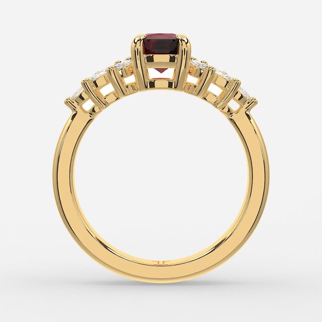 1.00ct Lab Grown Elongated Cushion Ruby Anastasia Yellow Gold Cluster Engagement Ring