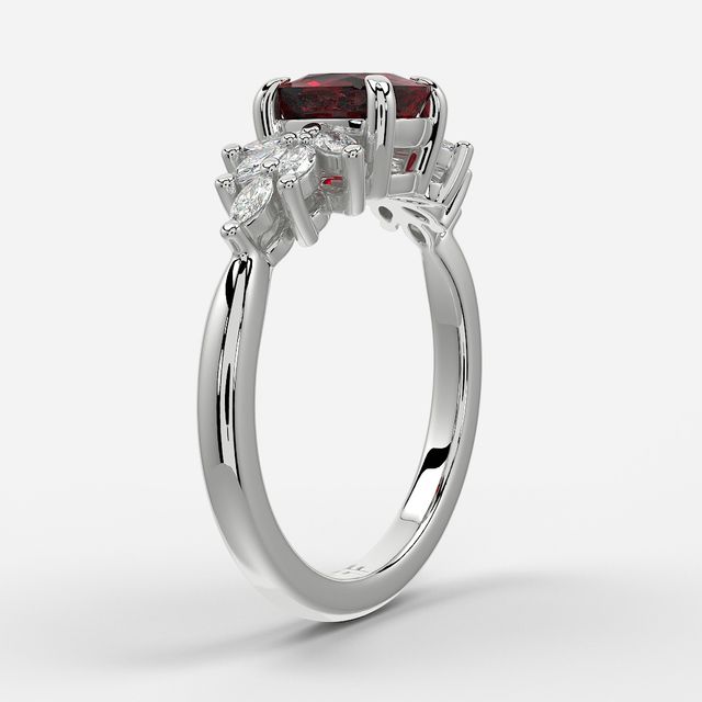 1.00ct Lab Grown Elongated Cushion Ruby Anastasia White Gold Cluster Engagement Ring