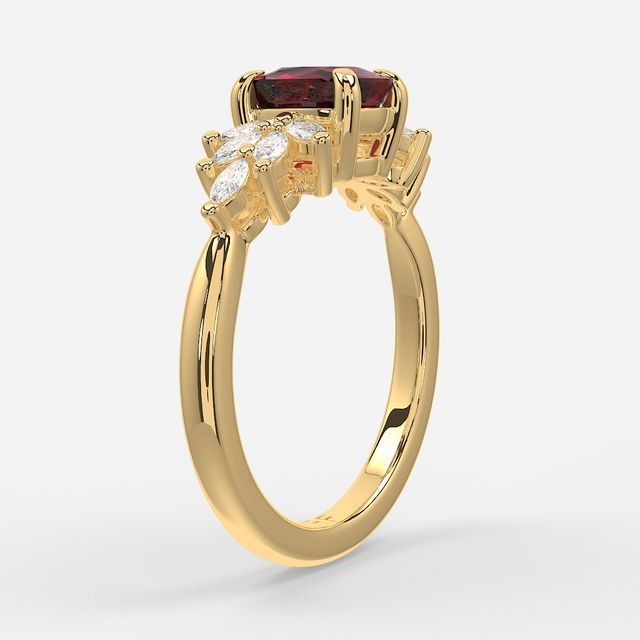 1.00ct Lab Grown Elongated Cushion Ruby Anastasia Yellow Gold Cluster Engagement Ring